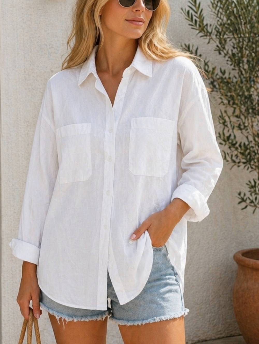 Zac & Rachel White Linen Blend Shirt XL Oversized Button Down Casual
